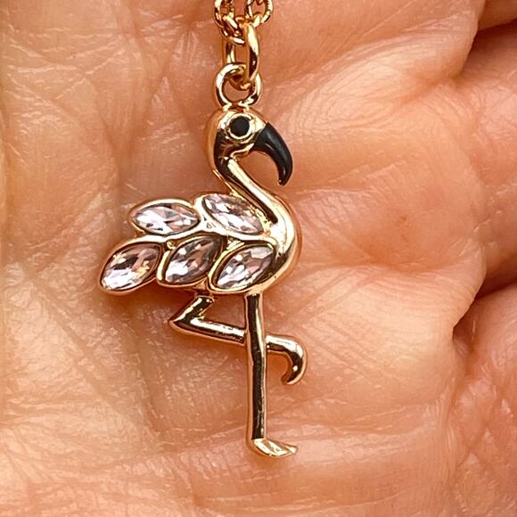 KATE SPADE FLAMINGO Pendant Charm Necklace Reversible Rose Gold - Picture 2 of 8